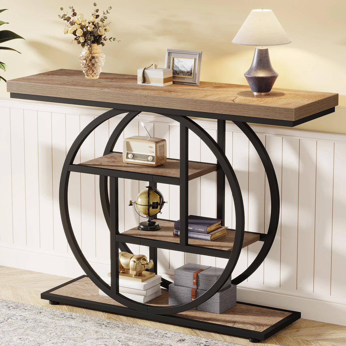 Industrial Entryway Console Mesa para Sala de Estar, Foyer Corredor Mesa para Entrada, 4-Tier Mesa, 41,3"