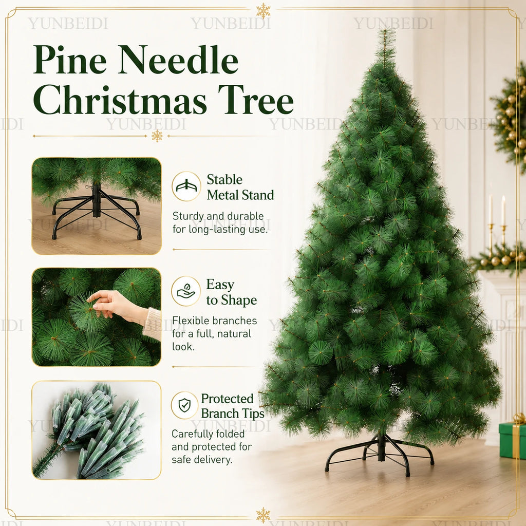 Árvore de Natal Artificial com Agulhas de Pinheiro PET e Luzes LED, de 90cm a 240cm, Grande Decoração de Natal para Casa