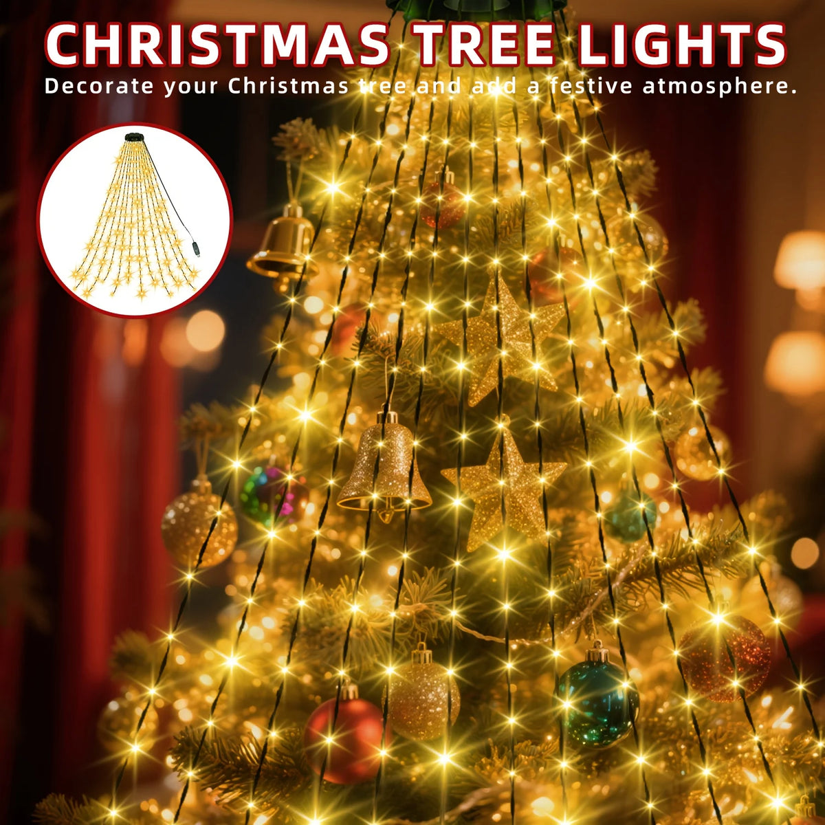 400 led 2m árvore de natal cachoeira luz alimentada por usb com controle remoto 8 modos de iluminação para jardim terraço casa decoração de natal