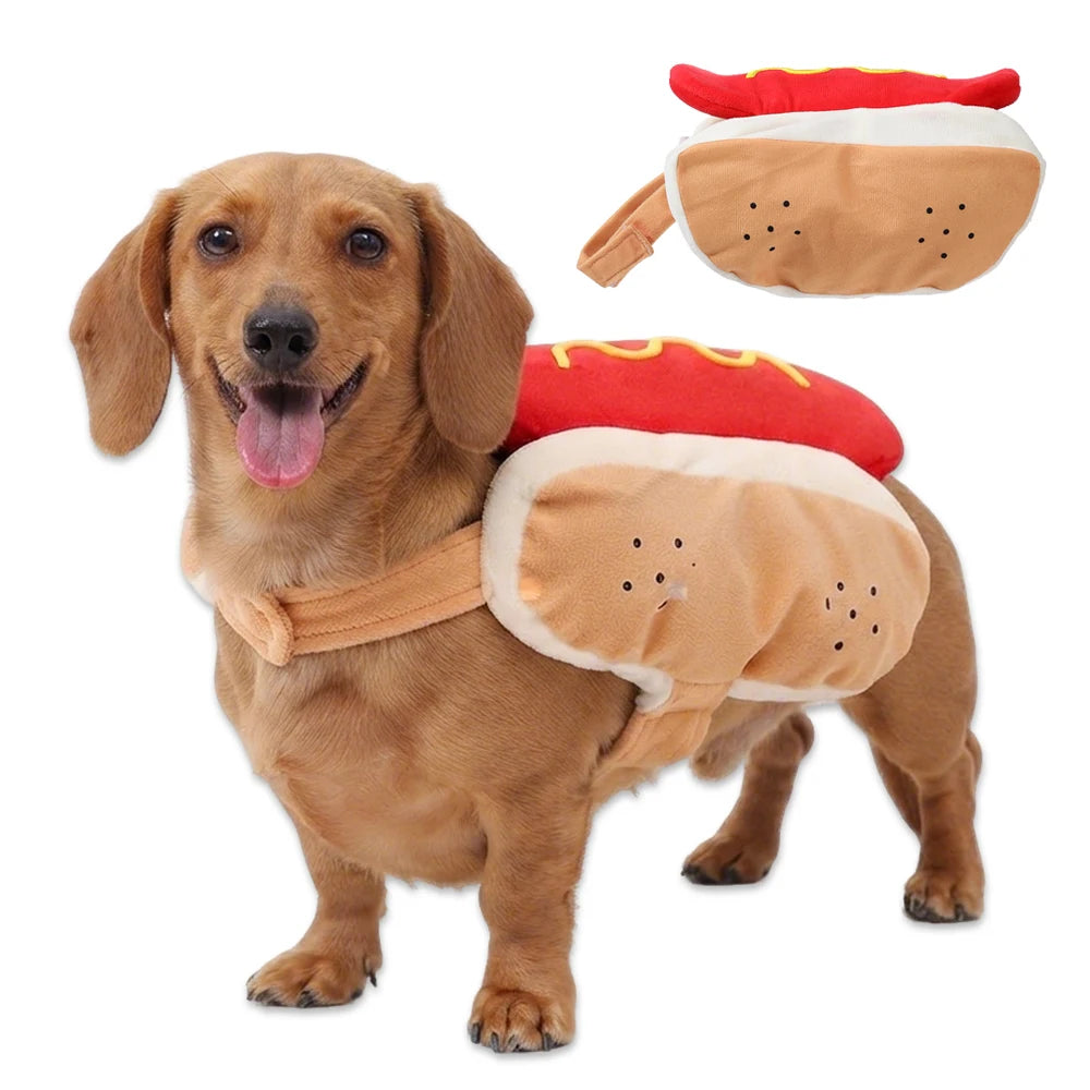 Fantasia de cachorro-quente para animais de estimação no Halloween, roupas engraçadas para cães pequenos, roupas fofas e macias para filhotes, fantasia de gato para festas e sessões de fotos