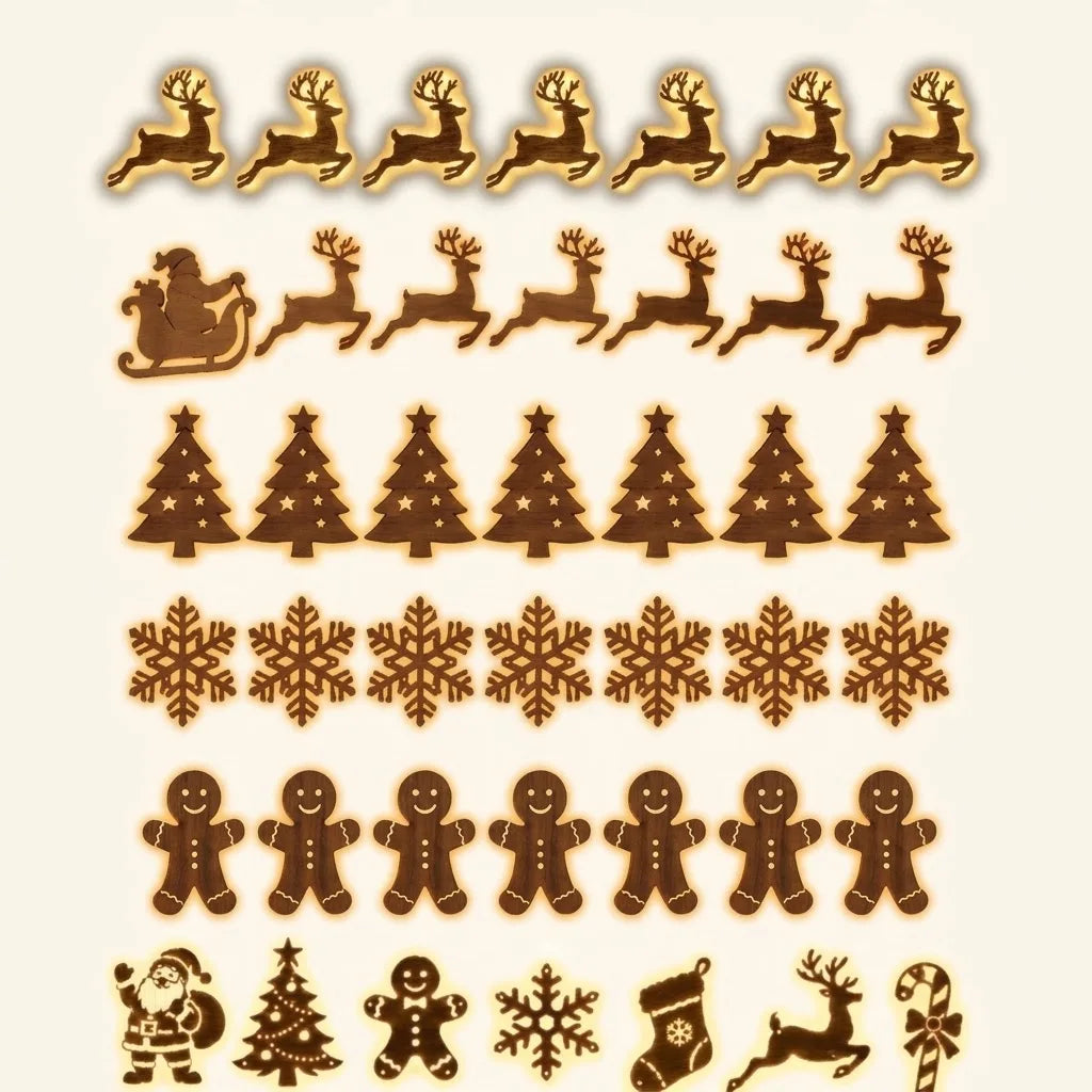 Decoração de parede natalina com luzes LED, trenó do Papai Noel, renas, árvore de pinheiro, encaixe recortado, para pendurar na moldura da porta, decoração para festas e celebrações em casa.