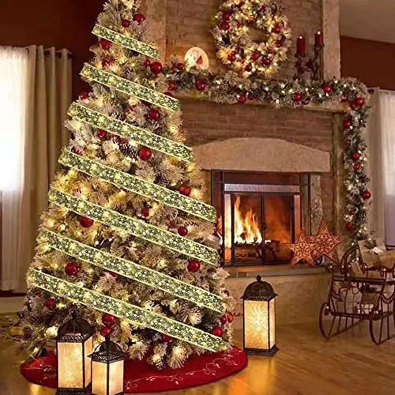 LED Ribbon Fairy Lights para Natal, enfeites de árvore de Natal, decoração, DIY Bows, String Light, Ano Novo, 2025, 2025