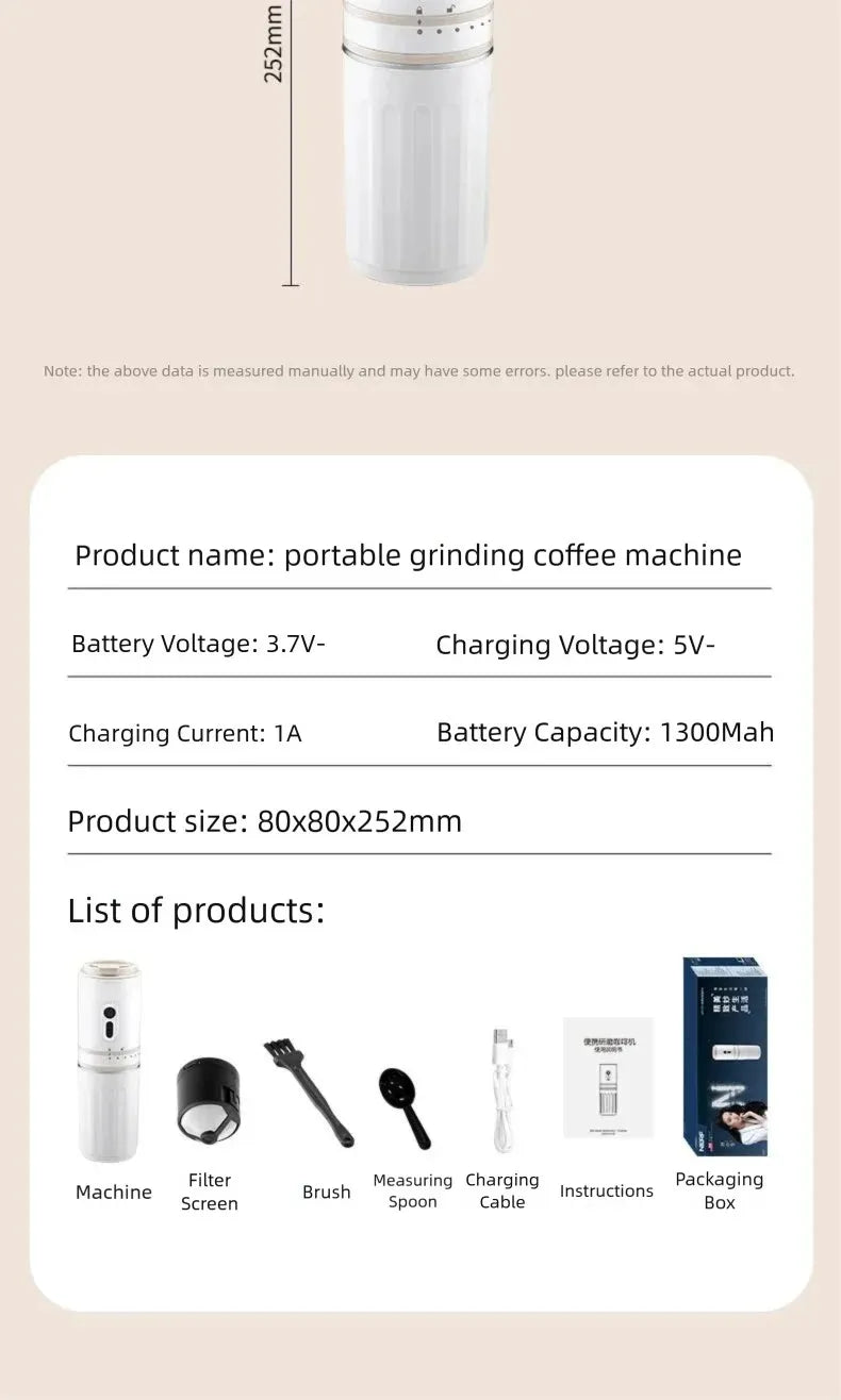 Máquina de Café Multifuncional Portátil para Viagem com Moedor Integrado e Mini Copo para Preparo Manual, Ideal para Casa e Atividades ao Ar Livre