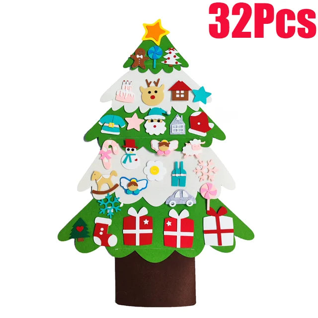 DIY sentiu árvore de natal com ornamento suspenso, luzes LED, presentes para crianças, decoração de ano novo, suprimentos de natal, 2024