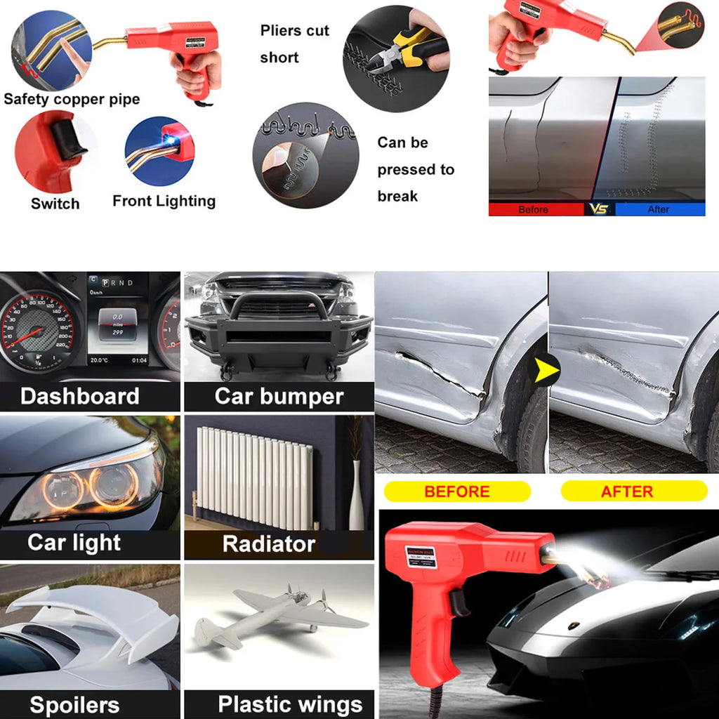 Kit de soldagem de plástico, kit de reparo de soldador, grampeador quente para rachaduras de para-choques de carro, caiaques, brinquedos de plástico