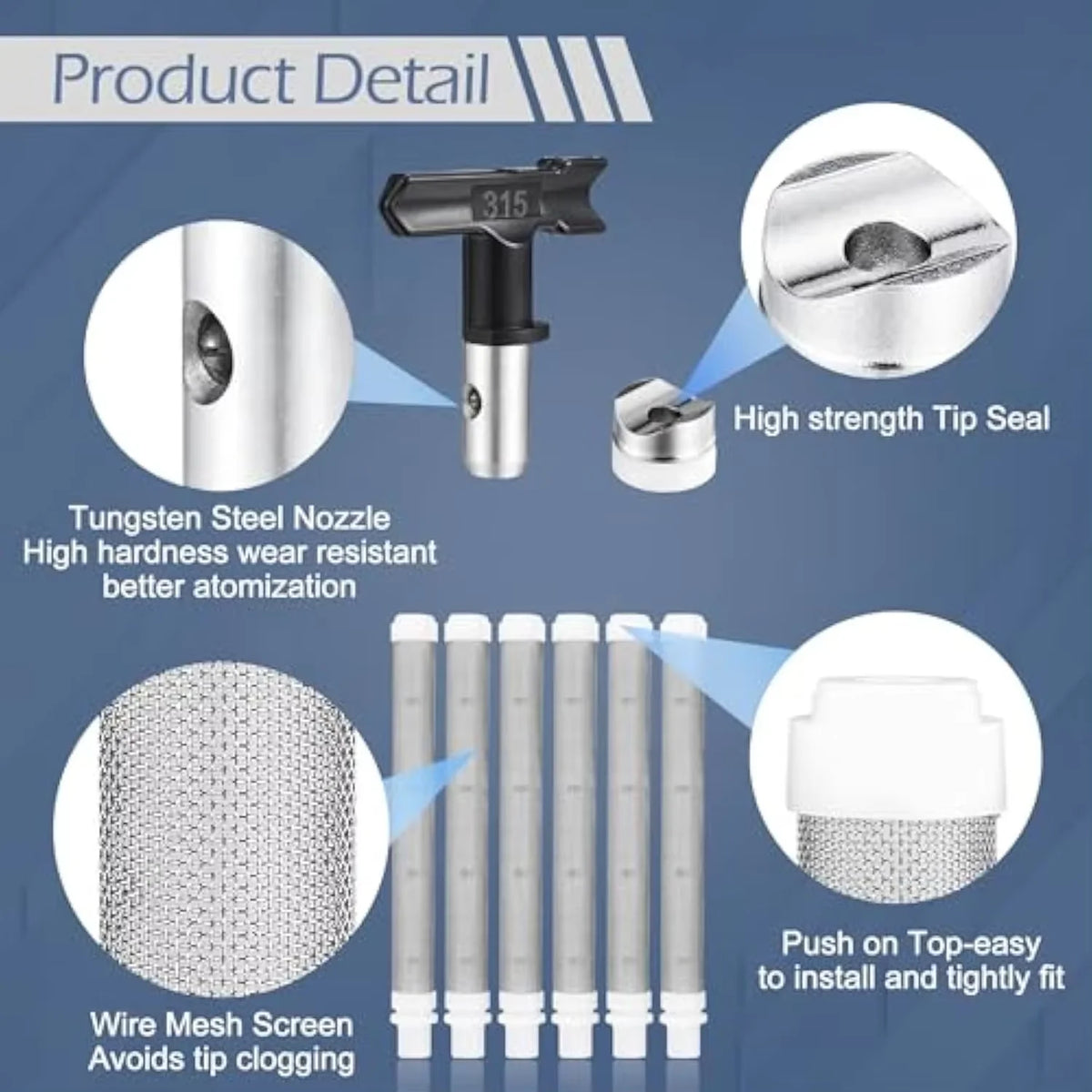 Bicos de Pulverização Airless 109/213/315/417/521 com Vedações, Bicos Reversíveis de Aço de Tungstênio para Pulverizador de Tinta para Pintura de Parede