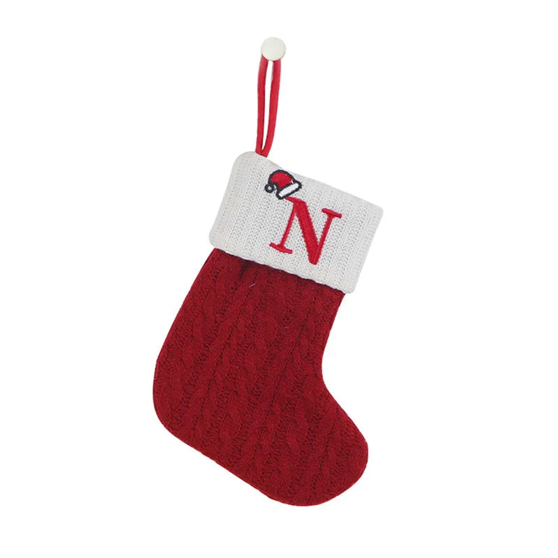 Meias de natal tricô floco de neve carta meia decoração de natal para casa 2024 ornamento de árvore de natal presente navidad natal 2025