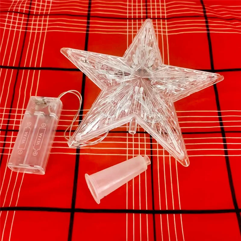 Espio transparente da árvore de Natal da estrela de cinco pontas do diodo emissor de luz, decorações da árvore de Natal para casa, ornamentos da grinalda de Natal-AT64