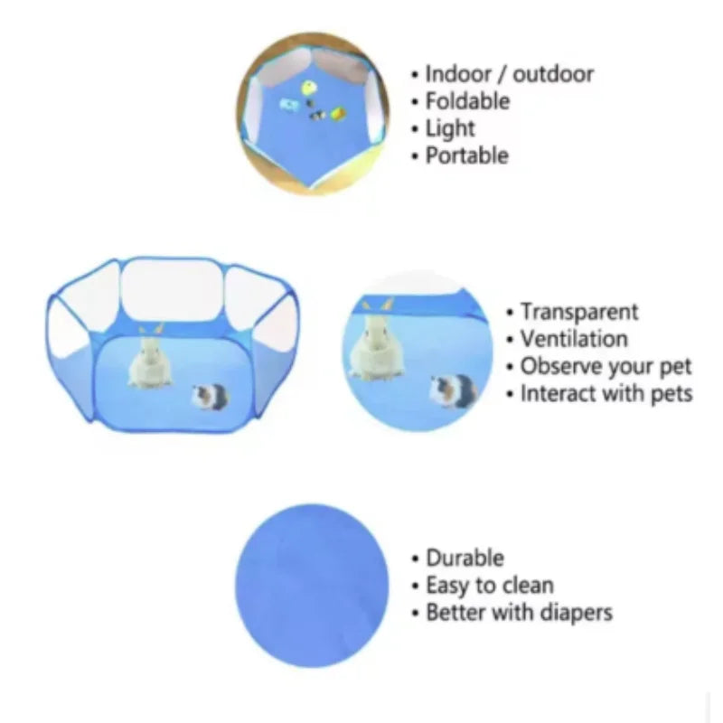 Transparente portátil pet gaiola tenda cão gato cercadinho aberto dobrável quintal cerca para hamster coelho cobaia pequena gaiola para animais de estimação