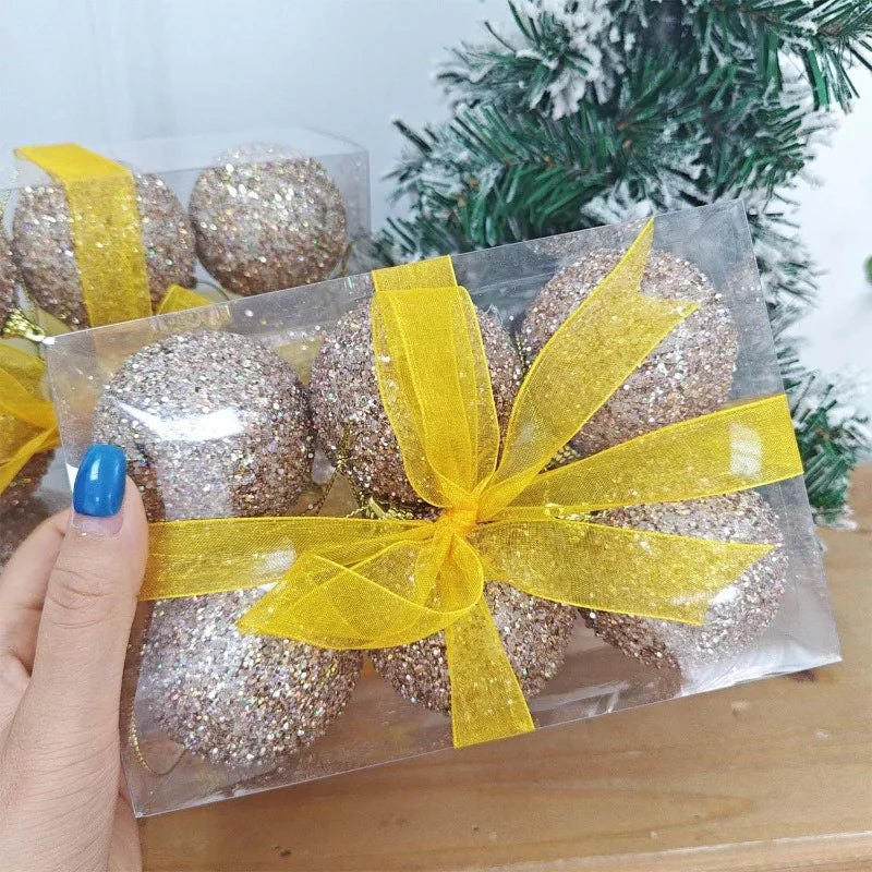 6cm champanhe ouro glitter bolas de natal diy árvore de natal pendurado pingentes de bola brilhante para decoração de festa de ano novo ornamentos