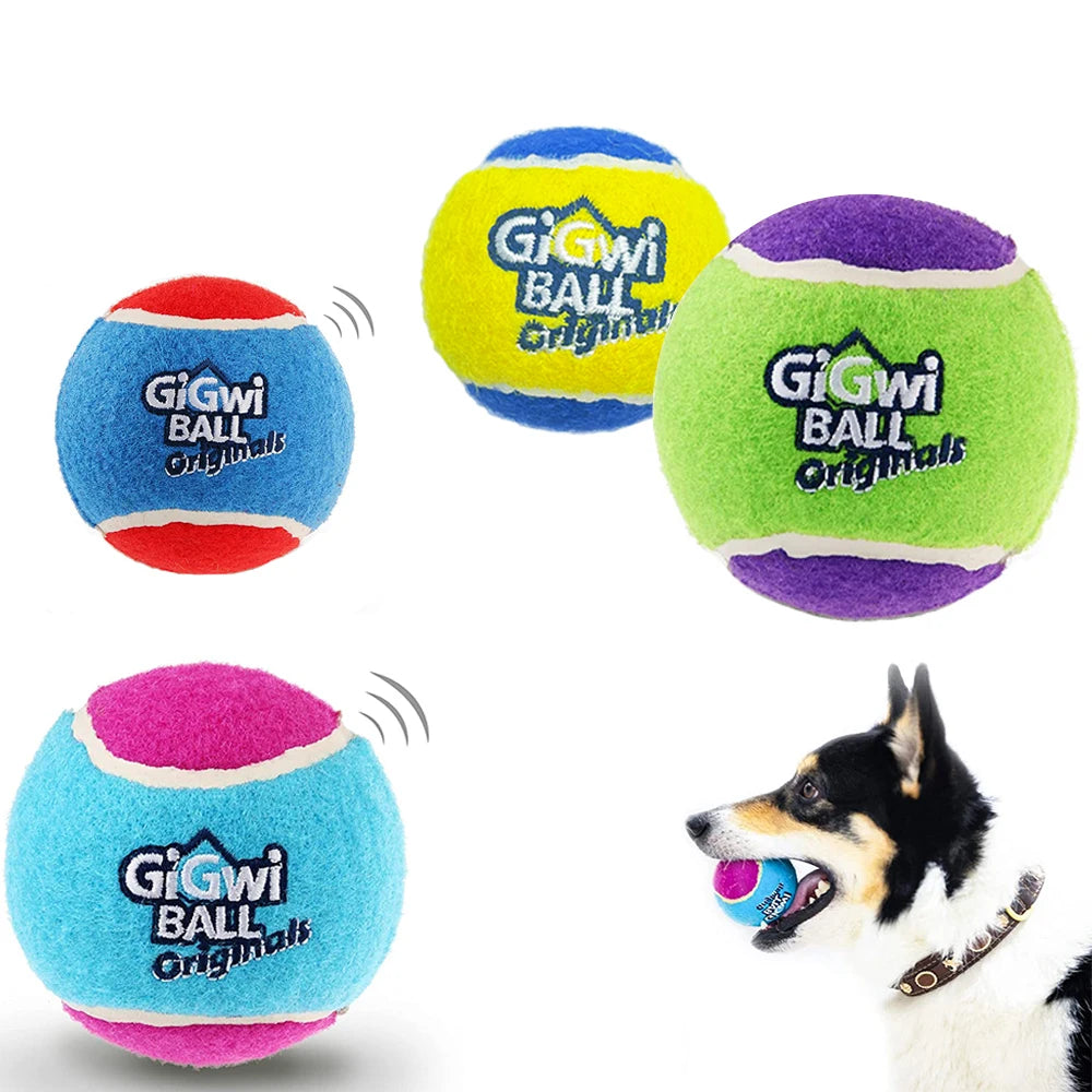 Bola de tênis estridente para cães de estimação, brinquedos interativos para cães, bola de borracha com som de alto salto para treinamento de cães, bola de brincar ao ar livre, presente para cachorros
