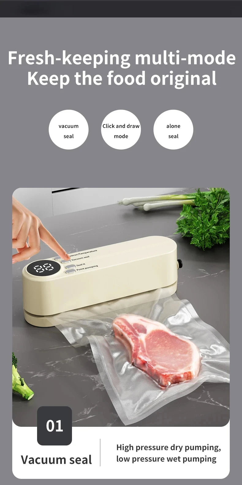 Máquina de Selagem a Vácuo Mini Sem Fio Totalmente Automática, Pequena e Portátil para Embalagem de Alimentos
