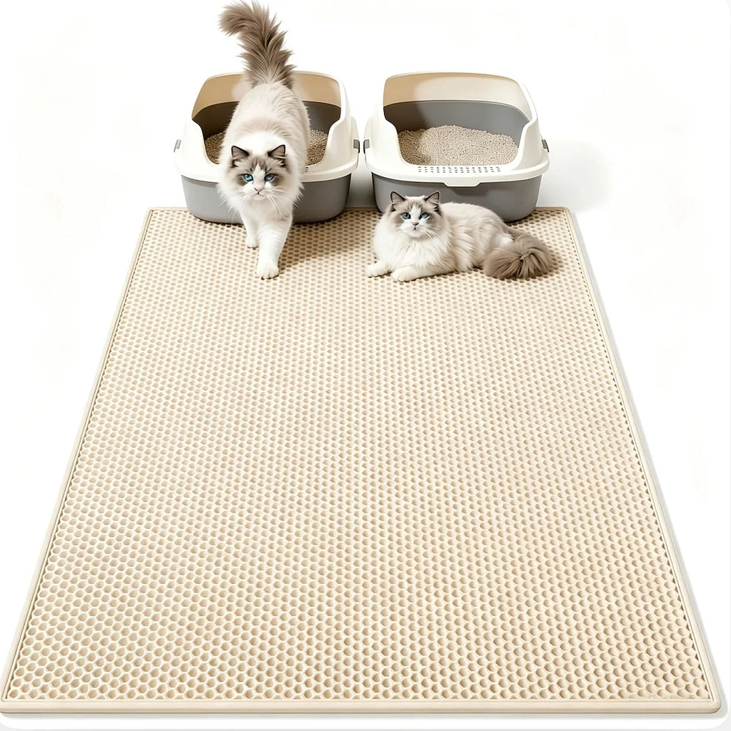 Tapete para Caixa de Areia de Gato, Design de Camada Dupla em Colmeia, Almofada de EVA para Caixa de Areia, Retém Urina e Resíduos, Tapete Antiderrapante de Fácil Limpeza, Reduz o Desperdício de Areia
