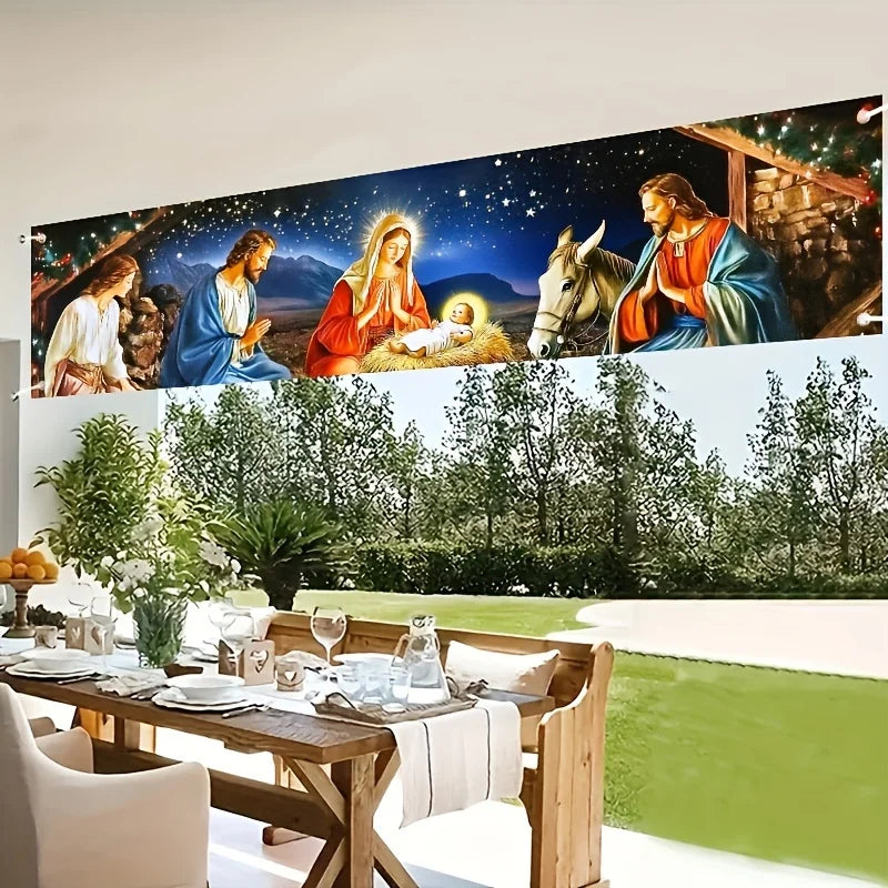 1pc presépio banner de natal, decoração religiosa multifuncional