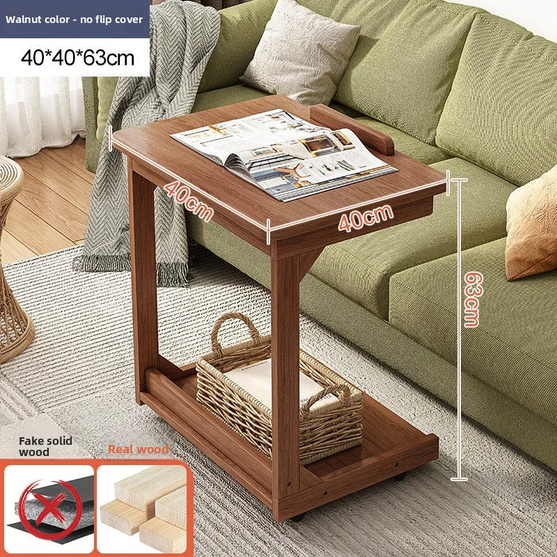 Mesa de centro móvel de madeira maciça, prateleira de armazenamento para sala de estar, mesa lateral dobrável para sofá de sala de estar, mesa de cabeceira de madeira maciça para quarto