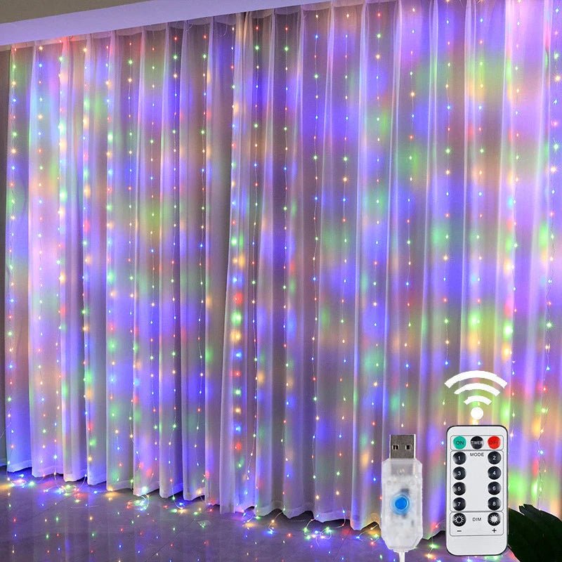 Luzes de natal 300led luzes de cortina de fadas 8 modo remoto usb festão decoração de natal para casa férias lâmpada de ano novo - Kasa & Pet