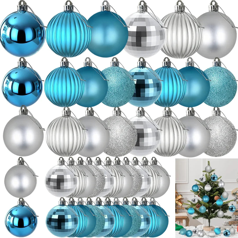 Conjunto de enfeites de bolas de natal, 3/4/6cm, enfeites inquebráveis de natal, bolas suspensas para festa de feriado, decoração de casamento (tira e azul)