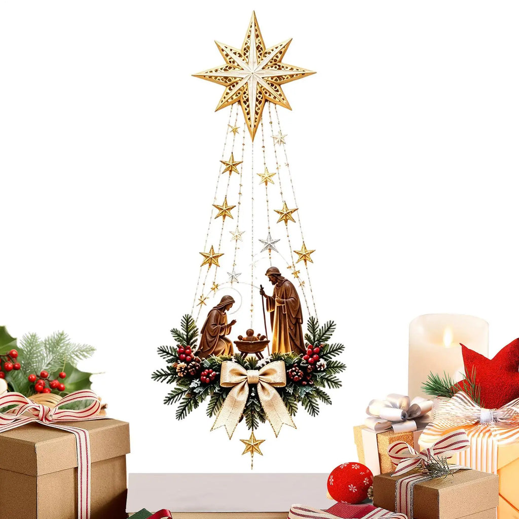 Decoração de Parede de Presépio de Natal de 30cm, Ornamento de Estrela em Acrílico 2D, Cena do Nascimento de Jesus, Decoração de Estrela da Fé