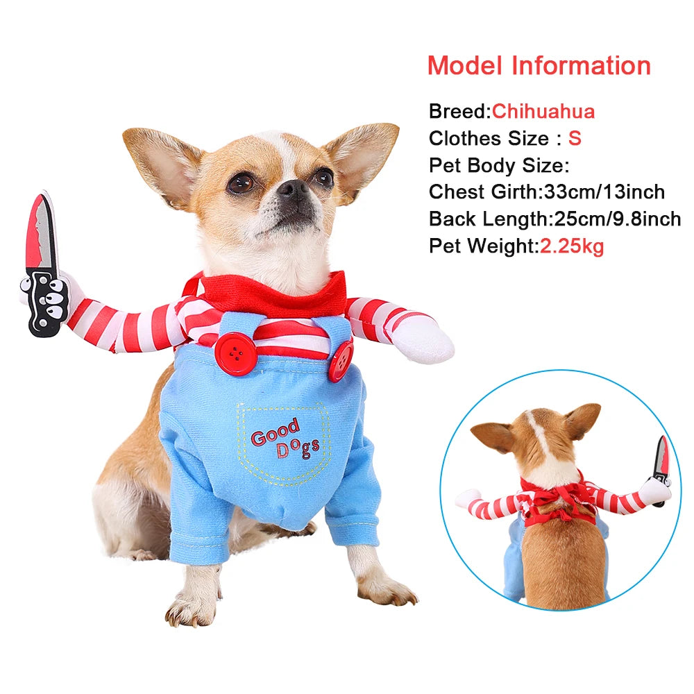 Engraçado roupas para animais de estimação halloween gato trajes cosplay camisa cão macacão segurando faca conjunto filhote de cachorro gatinho vestuário festa presentes suprimentos