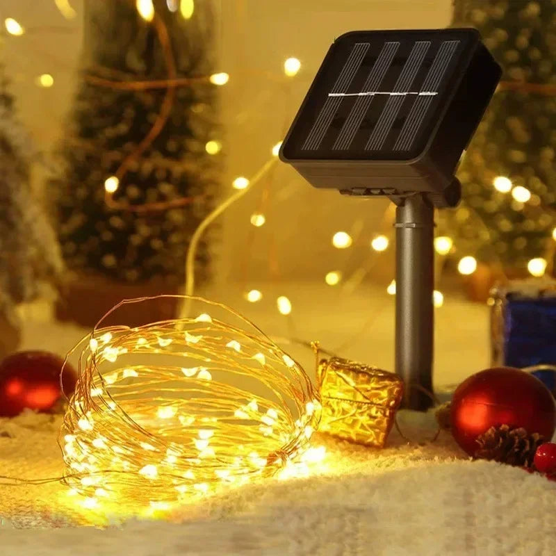 Decorações para Árvore de Natal, Luzes de Cordão Solares para Jardim Externo, Luzes de Fio de Cobre LED para Festas em Casa, Casamentos, Ano Novo 2027