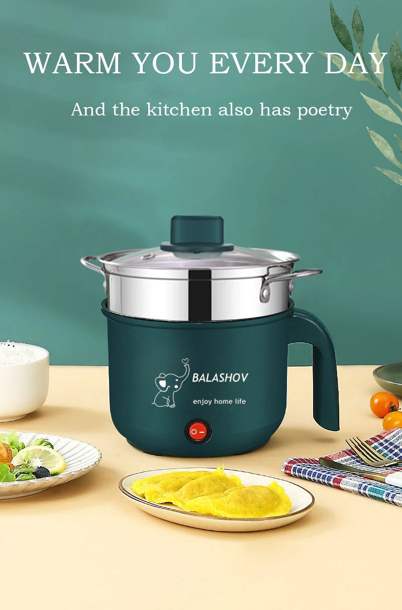 Mini panela multi antiaderente de 1,8l, máquina de cozinhar de camada única/dupla, panela elétrica multifuncional com fogão a vapor para casa
