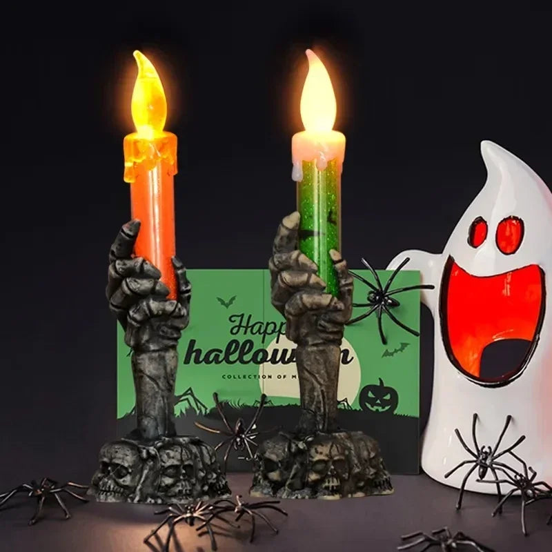 Decoração de halloween fantasma festival atmosfera layout adereços plástico fantasma mão esqueleto luz led vela luminosa
