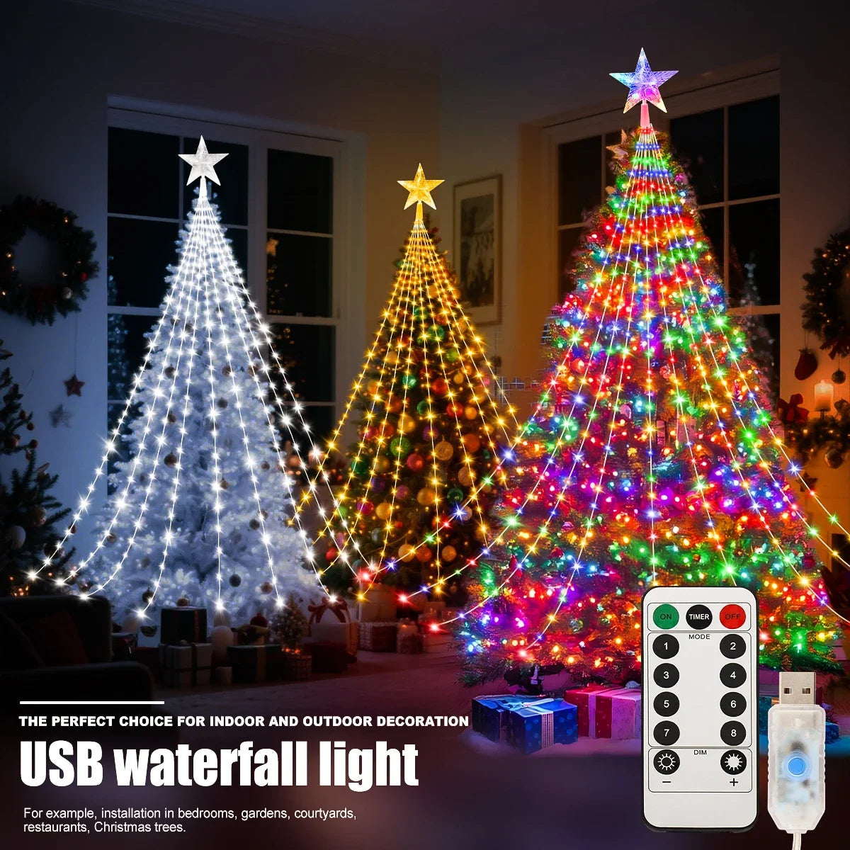 Led ao ar livre decorações da árvore de natal luzes usb 2/3m à prova dwaterproof água luzes da corda de fadas 8 modos quintal interior iluminação festa casamento