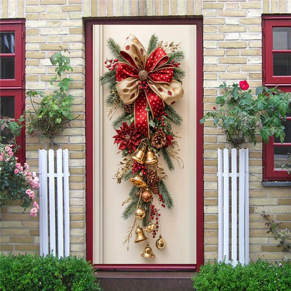 1 decoração de parede de Natal - decoração suspensa com sinos vermelhos e folhas verdes - decoração de sala de férias, design de férias