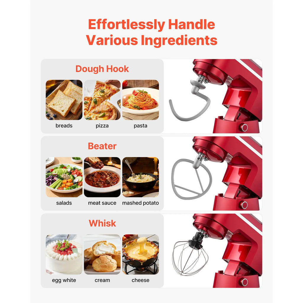 300W Electric Kitchen Mixer 6 QT Stand Mixer with 10 Speeds Tilt Head Feature Stainless Steel Bowl Dough & Food Mixer