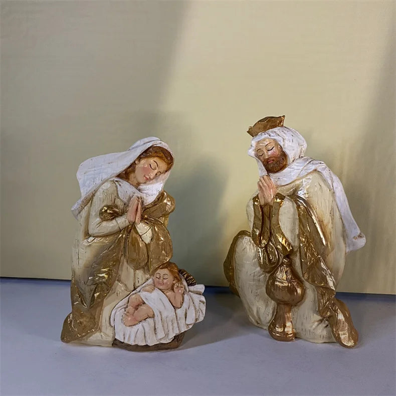 Conjunto de Figuras de Presépio, Cena da Sagrada Manjedoura, Decoração de Natal, Estátua do Nascimento de Jesus, Ornamentos Católicos Cristãos