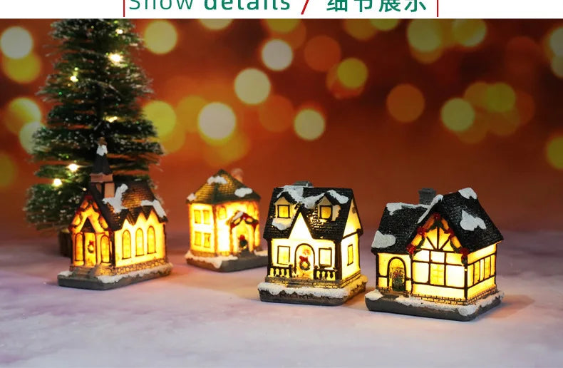 Natal led luz casa enfeites de árvore de natal led resina pequena vila casa natal brilho decoração presente feliz ano novo decorações dc05