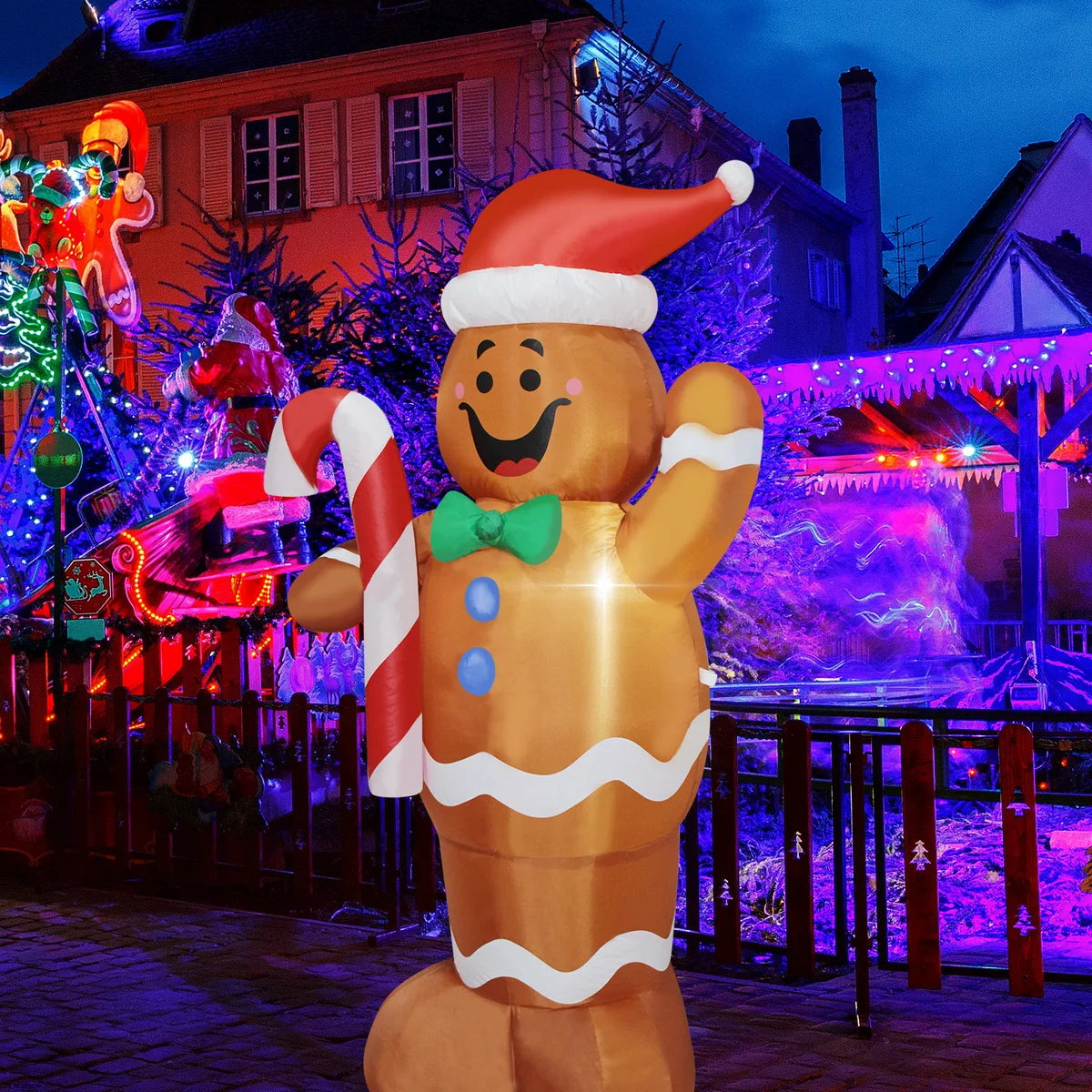 Decorações infláveis de natal-homem de gengibre, boneco de neve brilhante, boneco de neve de ramo, saco de presente boneco de neve decorações de gramado com luz LED