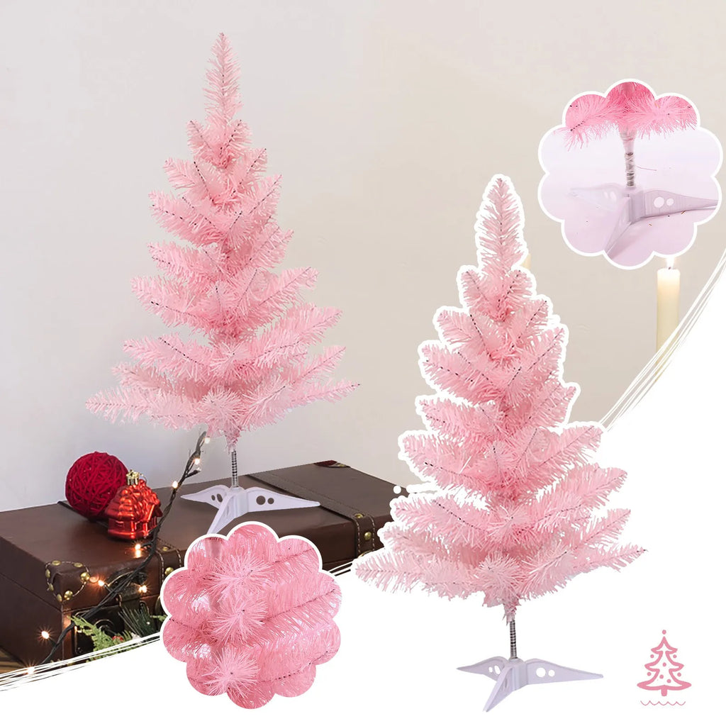 Árvore de natal artificial 45/60cm rosa desktop reunindo pinheiro de natal com luz decoração de natal ornamentos de janela presente