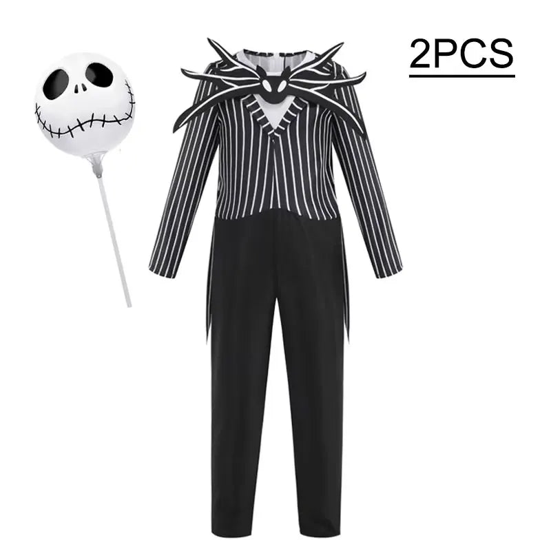 Fantasia infantil de Jack Skellington, fantasia de pesadelo antes do natal, roupa listrada para meninos, conjunto de fantasia para festa de Halloween