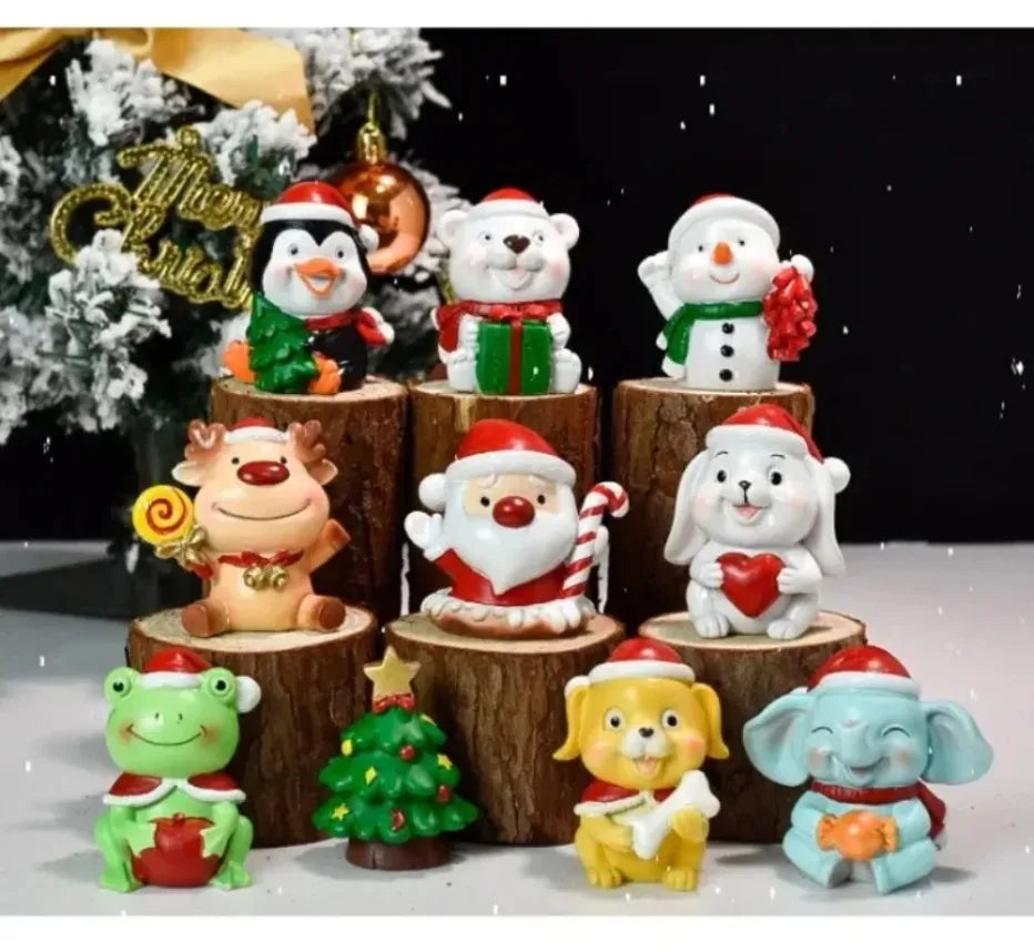 Série de natal artesanato resina animal festa criativa mini árvore de natal velha menina crianças bonito presente decoração para casa suprimentos decoração