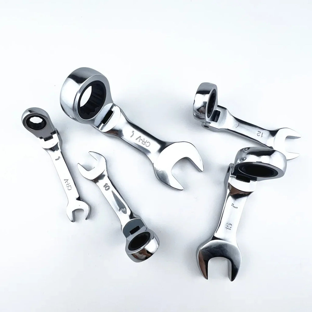 Mini chave de catraca de alça curta com cabeça móvel, chave de extremidade aberta rápida de dupla finalidade, ferramenta de hardware, chave de economia de trabalho