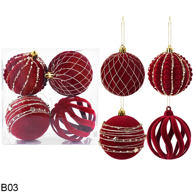 4 pçs 8cm vinho vermelho bola de natal ornamento decoração da árvore de natal esferas pingente textura de veludo bola ano novo decoração para casa