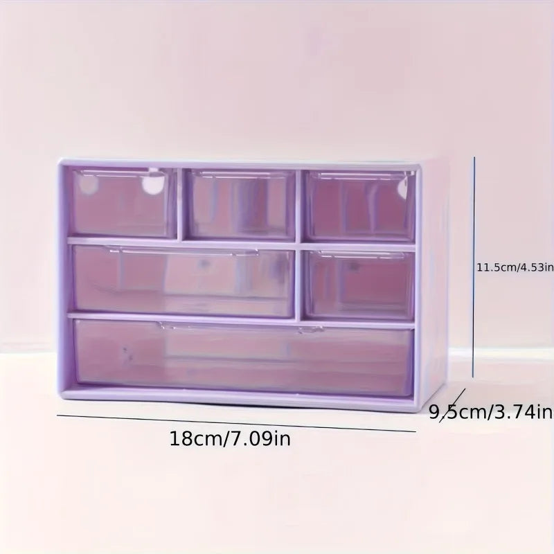 Organizador de mesa com seis gavetas-recipiente espaçoso e multifuncional, perfeito para material de escritório, papelaria, itens essenciais para dormitório