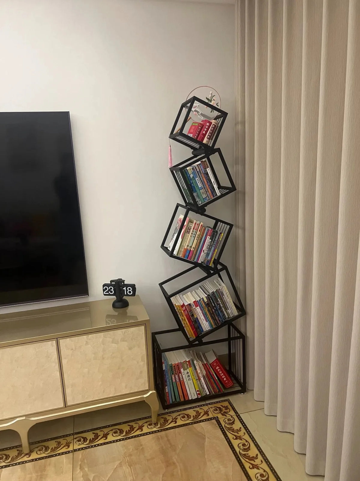 Decoração moderna para sala de estar, prateleira de arte em ferro, escritório, estudo, estante, armazenamento multicamadas para organizar livros e decorações