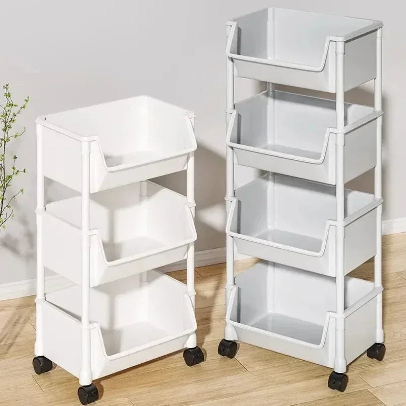 Carrinho Organizador Móvel com Rodas para Casa e Cozinha, Estante de Armazenamento Multicamadas para Lanches, Quarto e Sala de Estar, 2-5 Peças