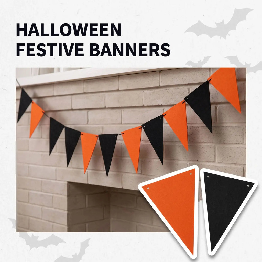 Decorações para Festa de Halloween, Bandeirolas Pretas e Laranjas, Guirlandas de Papel DIY para Decoração