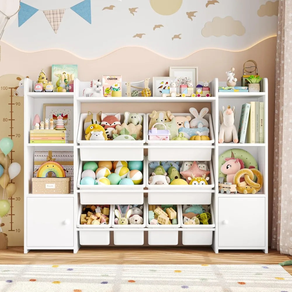Organizador Grande para Brinquedos com 8 Caixas e 6 Compartimentos, Estante Infantil de 55 Polegadas com Prateleira Superior para Sala de Brincadeiras