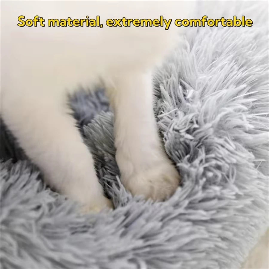 Cama Macia para Gatos e Cães, Almofada de Pelúcia Quente de Pelo Sintético, Cama Redonda Confortável em Formato de Rosquinha, Lavável para Cães e Gatos de Pequeno e Médio Porte