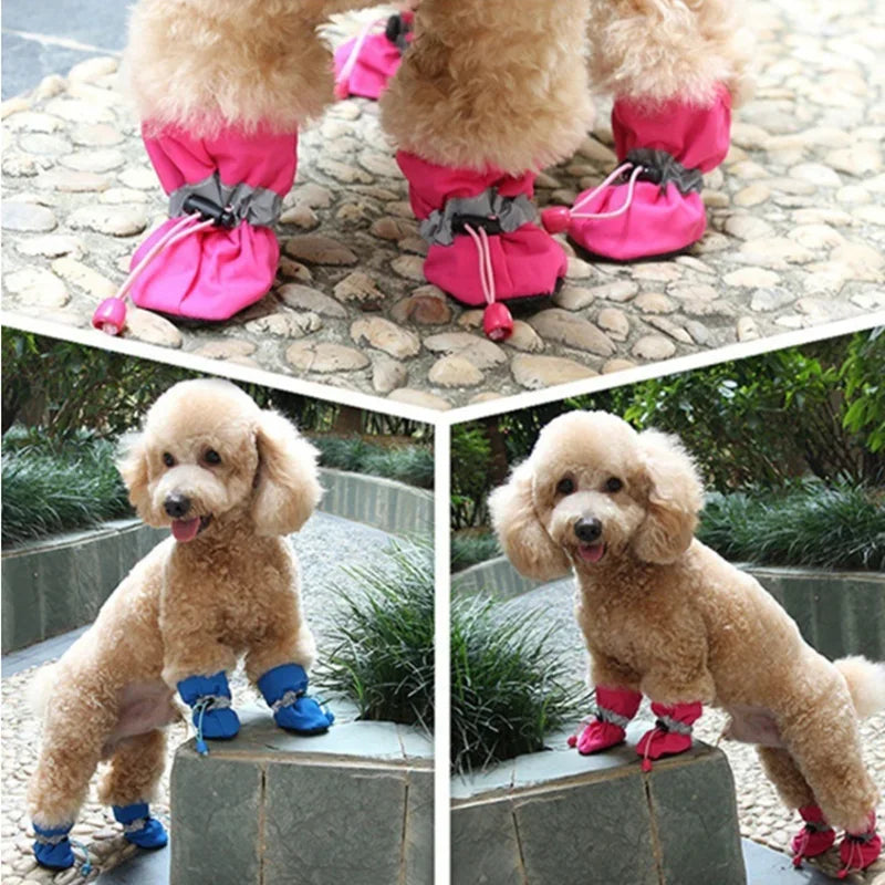 Conjunto de 4 Sapatos Impermeáveis para Cães, Botas de Chuva Antiderrapantes com Sola Macia, Sapatos para Gatos, Botas para Filhotes, Acessório para Patas