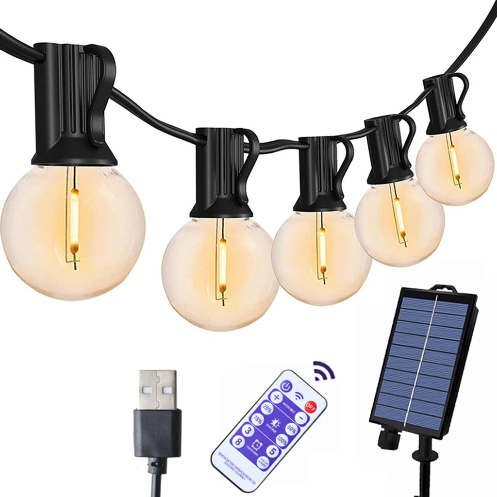 G40 luzes da corda solar festão led pátio lâmpadas corda solar ao ar livre para festa de jardim de natal casamento terraço decoração