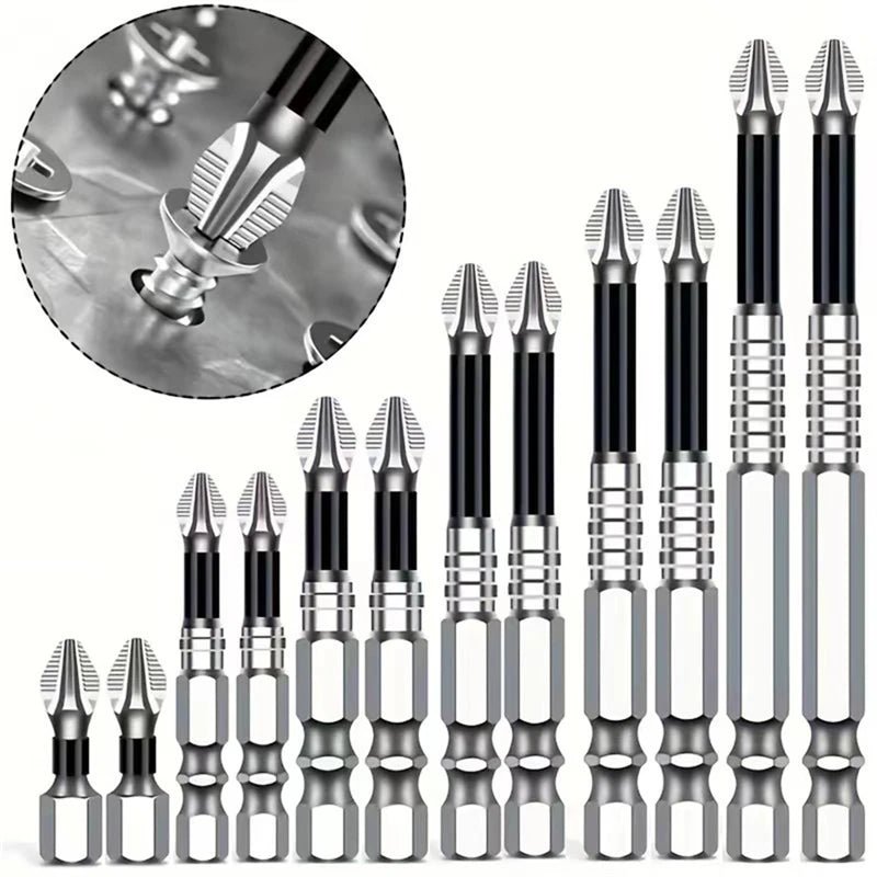 Conjunto de brocas roscadas antiderrapantes e resistentes a impactos, chave de fenda, broca de dureza, ferramentas manuais, 25/50/65/70/90/150mm