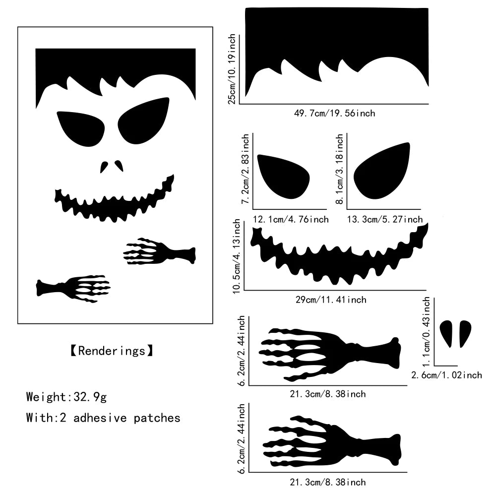 Decorações de Halloween, Adesivos para Portas de Quarto, Decoração de Janela, Mão de Esqueleto, Abóbora, Adesivos DIY para Janela, Fantasma, Diabo, Chapéu de Bruxa