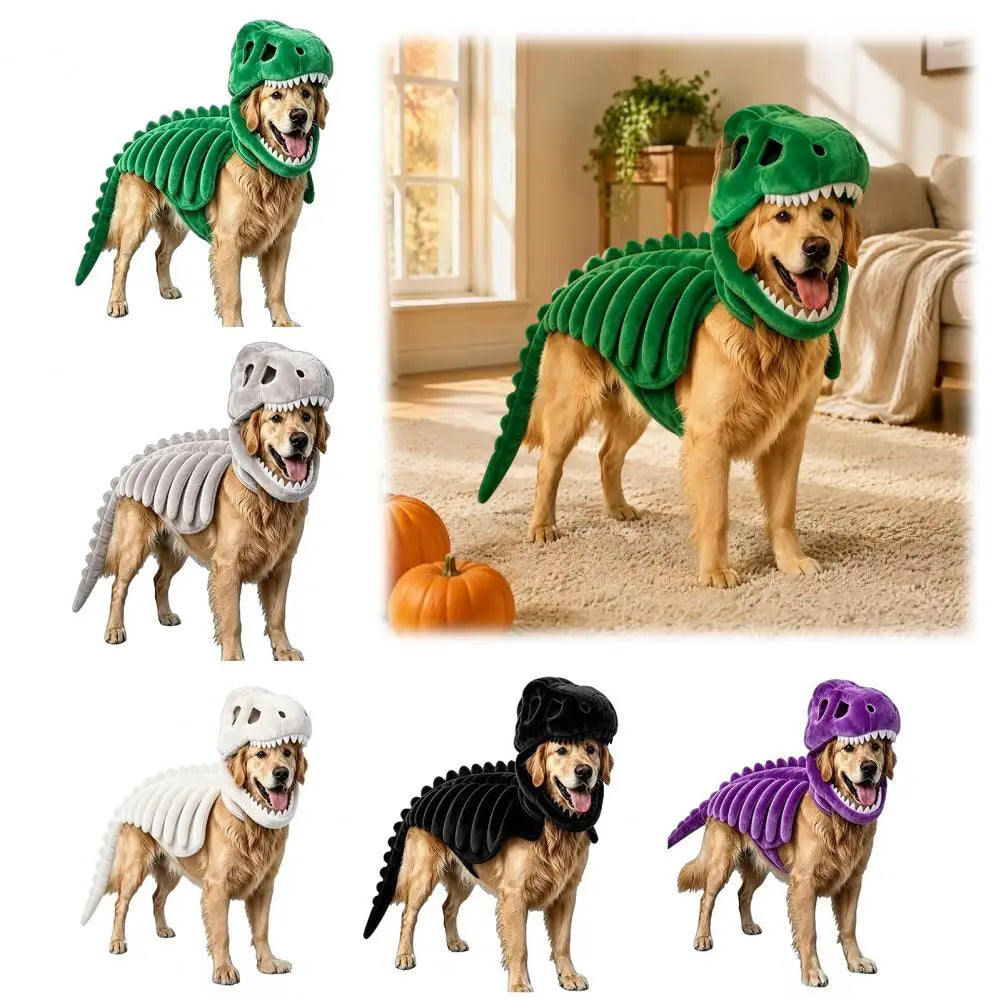 Fantasia de Halloween para Cães em Poliéster Macio, Fantasia de Esqueleto de Dinossauro para Animais de Estimação, Dinossauro de Halloween para Cães e Gatos