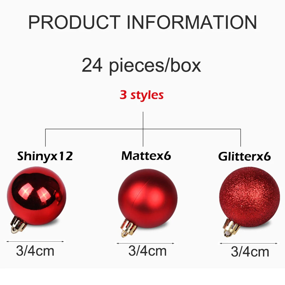 24 pçs 3cm enfeites de bola de natal vermelho azul rosa glitter ouro bola de natal pingentes árvore de natal pendurado decoração 2026 ano novo
