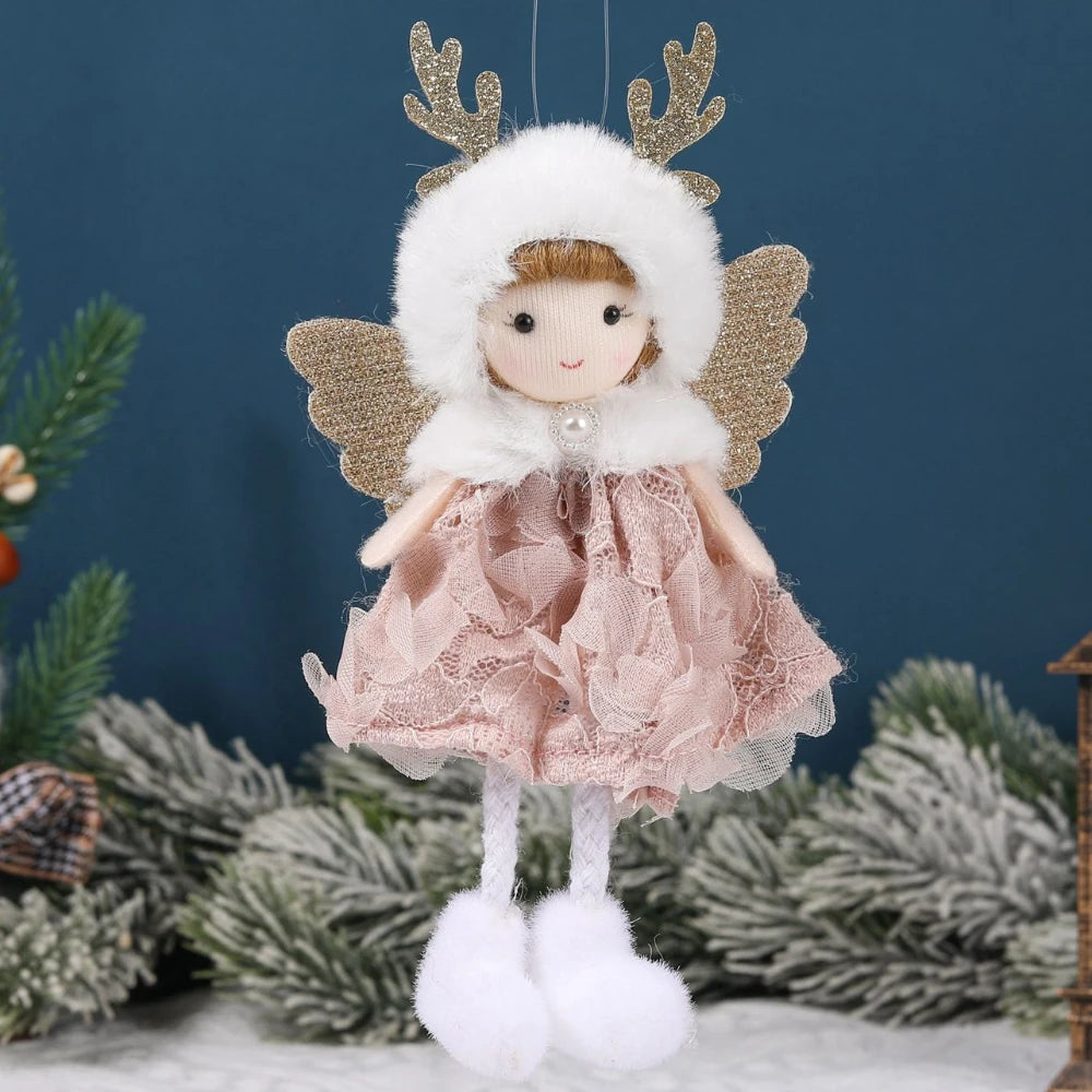 Natal Pendurado Malha Sequin Saia, Anjo Xmas Árvore Pingente Enfeites, Decoração de Casa, Noel, Presentes, 2022